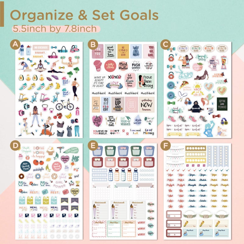 Oriday Health & Wellness, Workout - Set of 366 Stickers, 6 Sheets for Fitness Stickers - Mom, Student, Habit Tracker, for Monthly, Weekly & Daily Planner, Calendar or Journal - Sticker Book for Women - Image 2